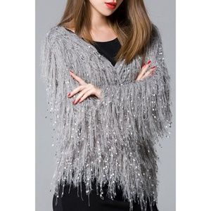Open Front Long Sleeve Fringed Women's Cardigan